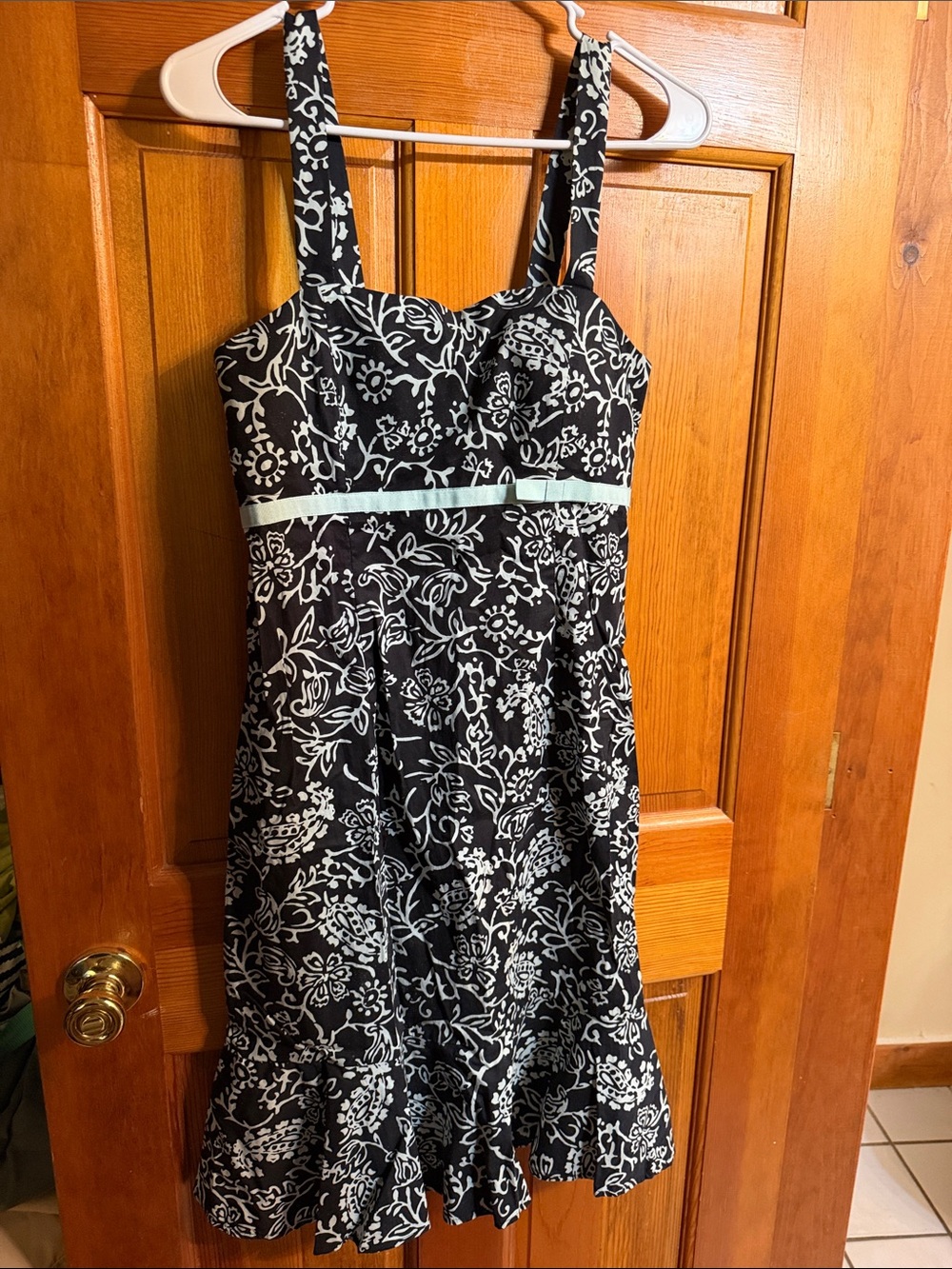 Black & Teal Floral Sundress with Bow Waist Detail